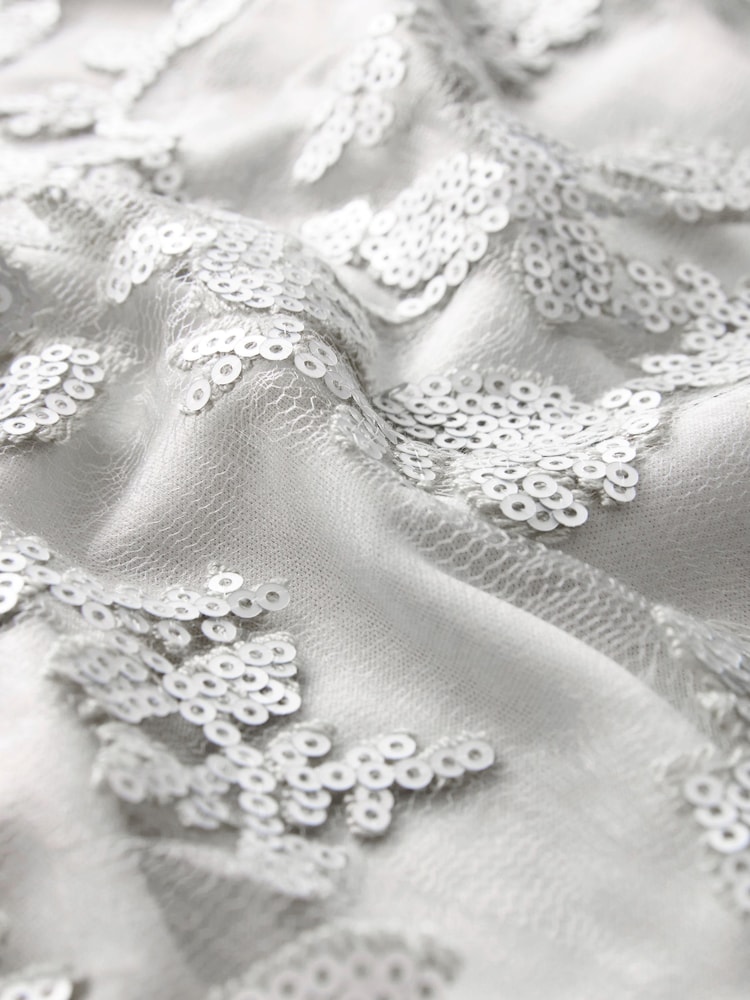 Silver Lace Sequin Midi Co-ord Skirt - Image 3 of 6
