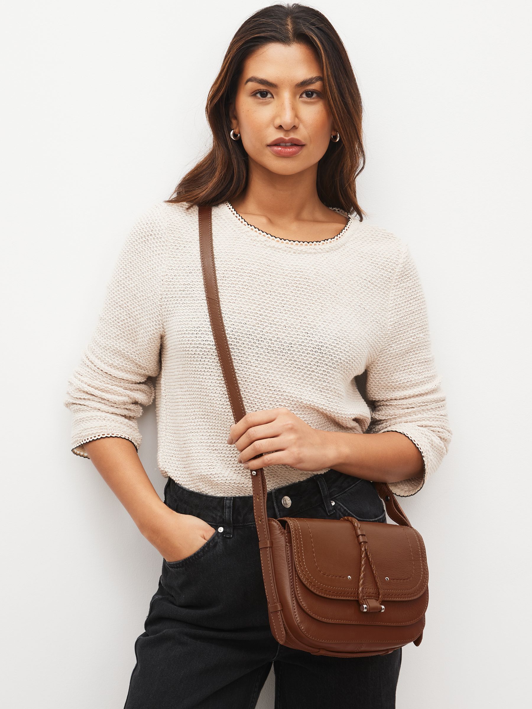 Buy Tan Brown Leather Stitch Saddle Bag from Next Luxembourg