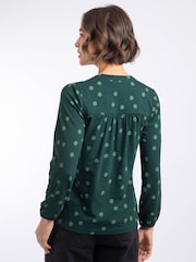 Weird Fish Green Brooke Printed V-Neck Jersey Top - Image 2 of 7