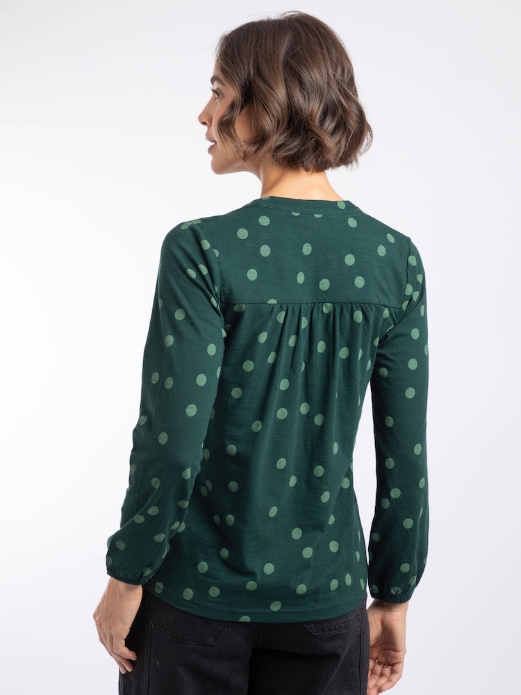 Weird Fish Green Brooke Printed V-Neck Jersey Top - Image 2 of 7 Weird Fish Green Brooke Printed V-Neck Jersey Top - Image 2 of 7