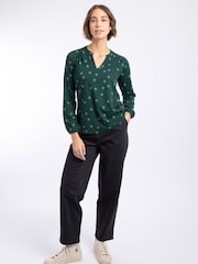 Weird Fish Green Brooke Printed V-Neck Jersey Top - Image 3 of 7