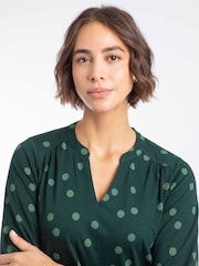 Weird Fish Green Brooke Printed V-Neck Jersey Top - Image 4 of 7
