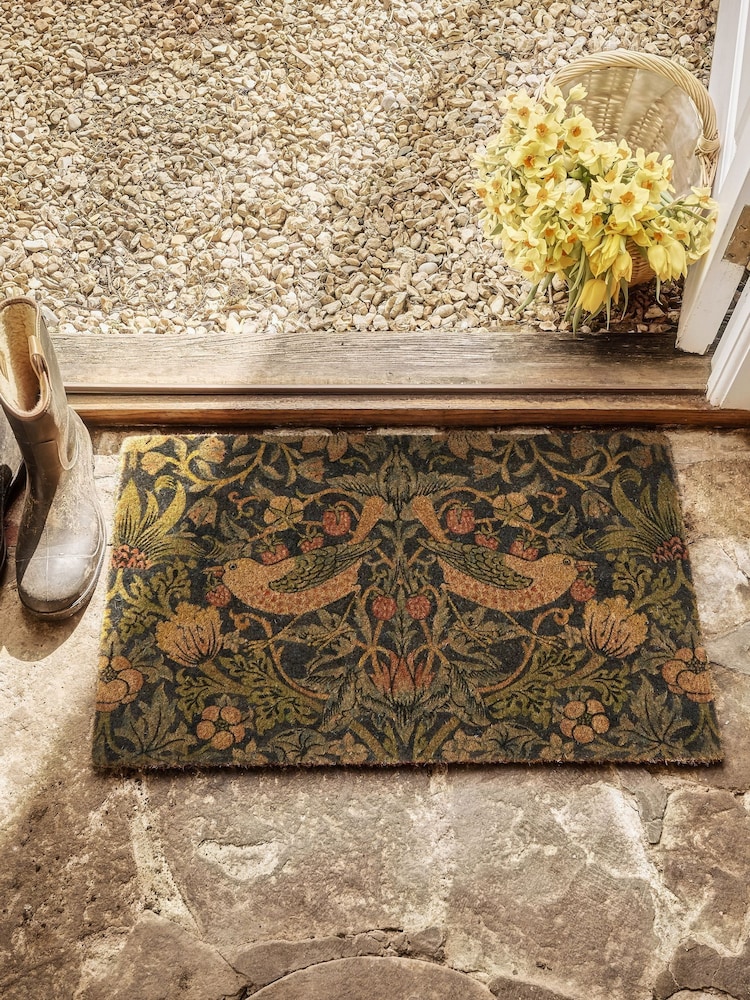 Morris & Co Navy Strawberry Thief Coir Doormat - Image 1 of 3