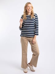 Blau - Weird Fish Saffira Jersey-Oberteil aus Baumwolle mit Streifen - Bild 1 von 7