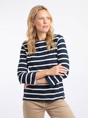Blau - Weird Fish Saffira Jersey-Oberteil aus Baumwolle mit Streifen - Bild 3 von 7