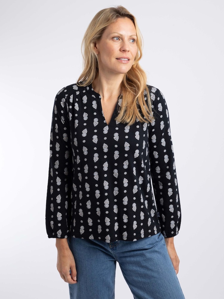 Weird Fish Blue Brooke Printed V-Neck Jersey Top - Image 1 of 7 Weird Fish Blue Brooke Printed V-Neck Jersey Top - Image 1 of 7