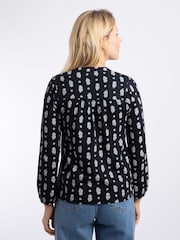 Weird Fish Blue Brooke Printed V-Neck Jersey Top - Image 2 of 7