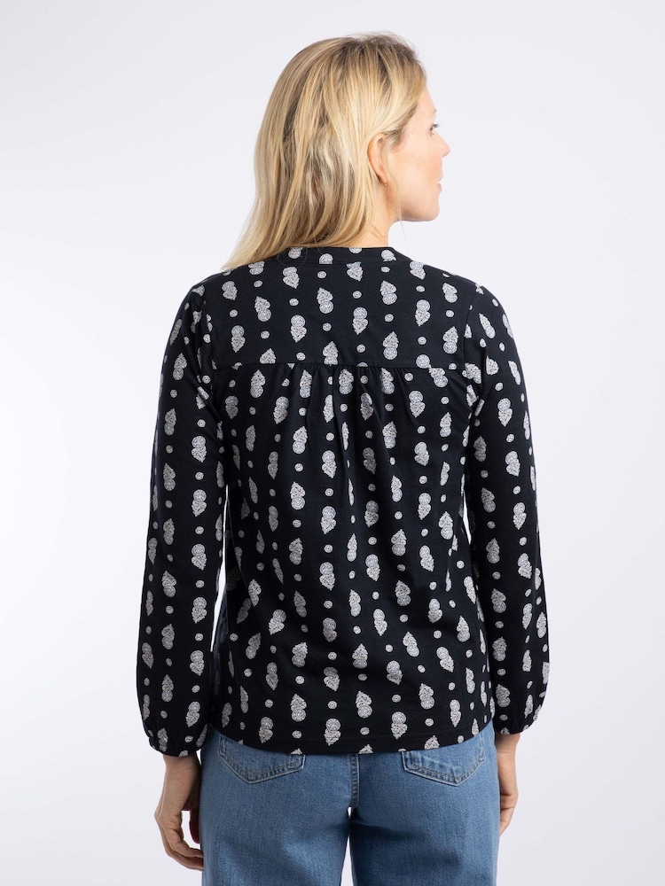 Weird Fish Blue Brooke Printed V-Neck Jersey Top - Image 2 of 7 Weird Fish Blue Brooke Printed V-Neck Jersey Top - Image 2 of 7