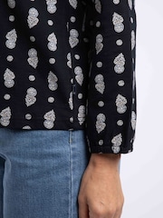 Weird Fish Blue Brooke Printed V-Neck Jersey Top - Image 5 of 7