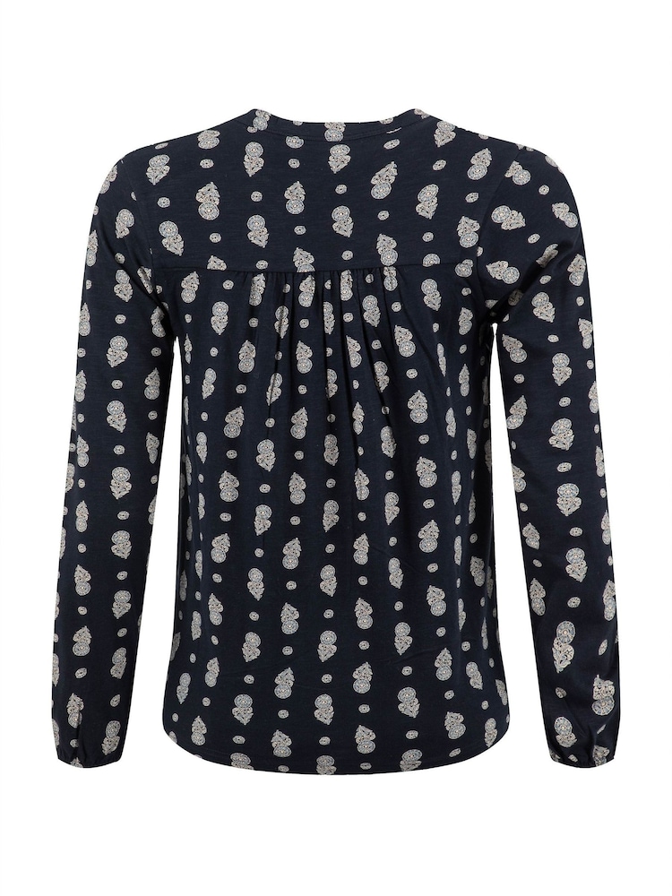 Weird Fish Blue Brooke Printed V-Neck Jersey Top - Image 7 of 7 Weird Fish Blue Brooke Printed V-Neck Jersey Top - Image 7 of 7