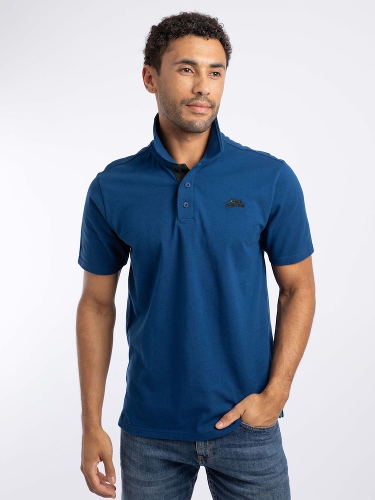 Weird Fish Blue Miles Pique Cotton Polo Shirt - Image 1 of 6 Weird Fish Blue Miles Pique Cotton Polo Shirt - Image 1 of 6