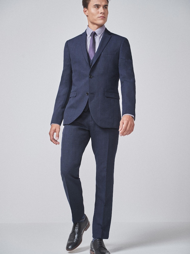 Navy Blue Slim Check Suit: Trousers - Image 2 of 5