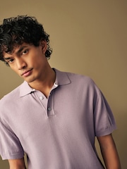 Purple Knitted Bubble Textured Regular Fit Polo Shirt - Image 1 of 7