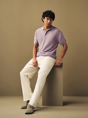 Purple Knitted Bubble Textured Regular Fit Polo Shirt - Image 2 of 7