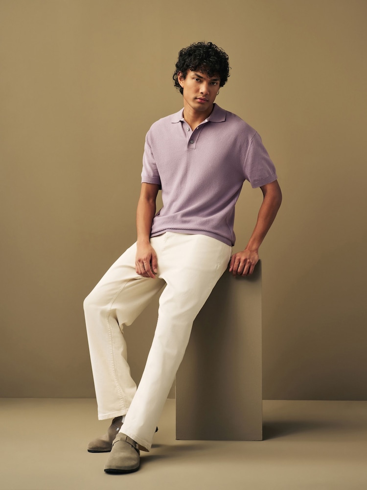 Purple Knitted Bubble Textured Regular Fit Polo Shirt - Image 2 of 7
