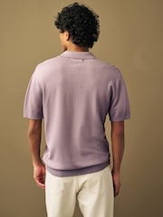 Purple Knitted Bubble Textured Regular Fit Polo Shirt - Image 4 of 7