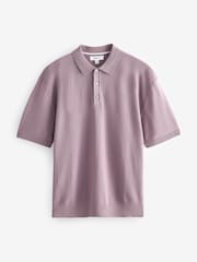 Purple Knitted Bubble Textured Regular Fit Polo Shirt - Image 5 of 7