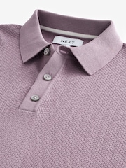 Purple Knitted Bubble Textured Regular Fit Polo Shirt - Image 6 of 7