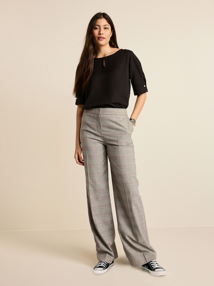 Grey Smart Check Wide Leg Trousers - Image 2 of 5