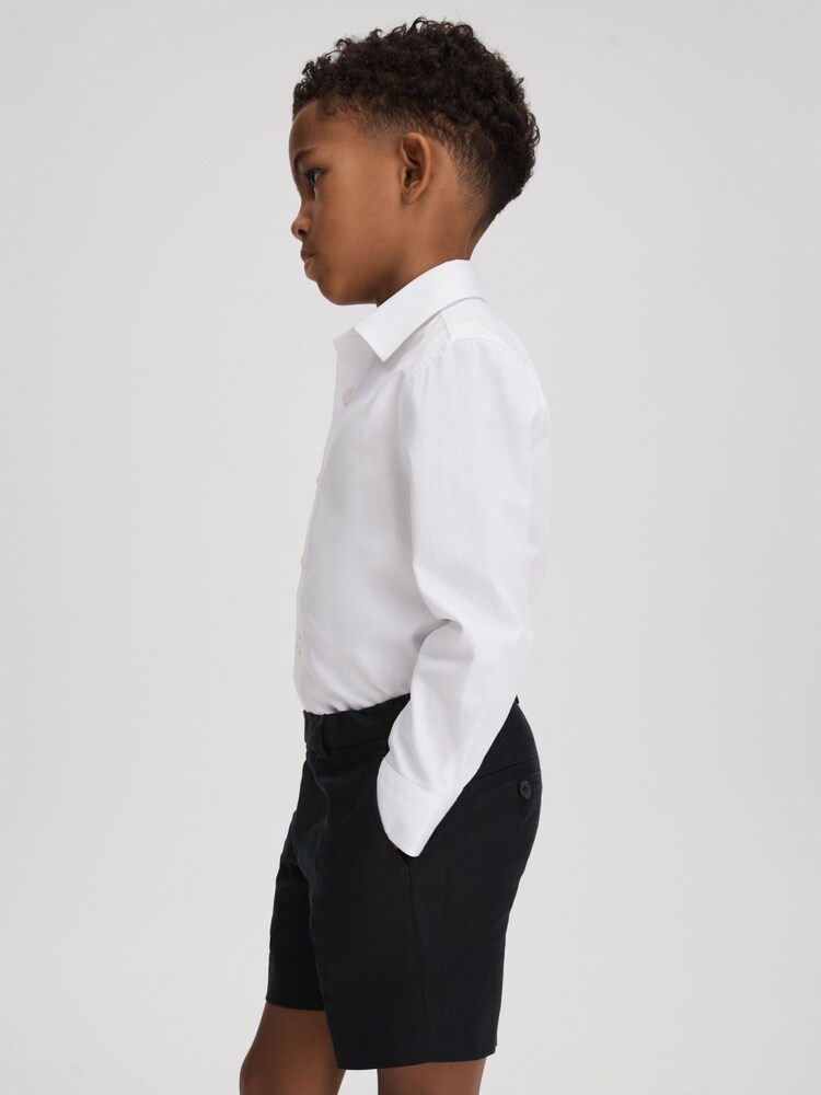 Reiss Navy Kin 3-9 yrs Slim Fit Linen Adjustable Shorts - Image 1 of 4
