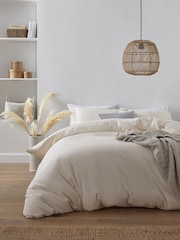 Cream Cotton Rich Plain Duvet Cover and Pillowcase Set - Image 1 of 3
