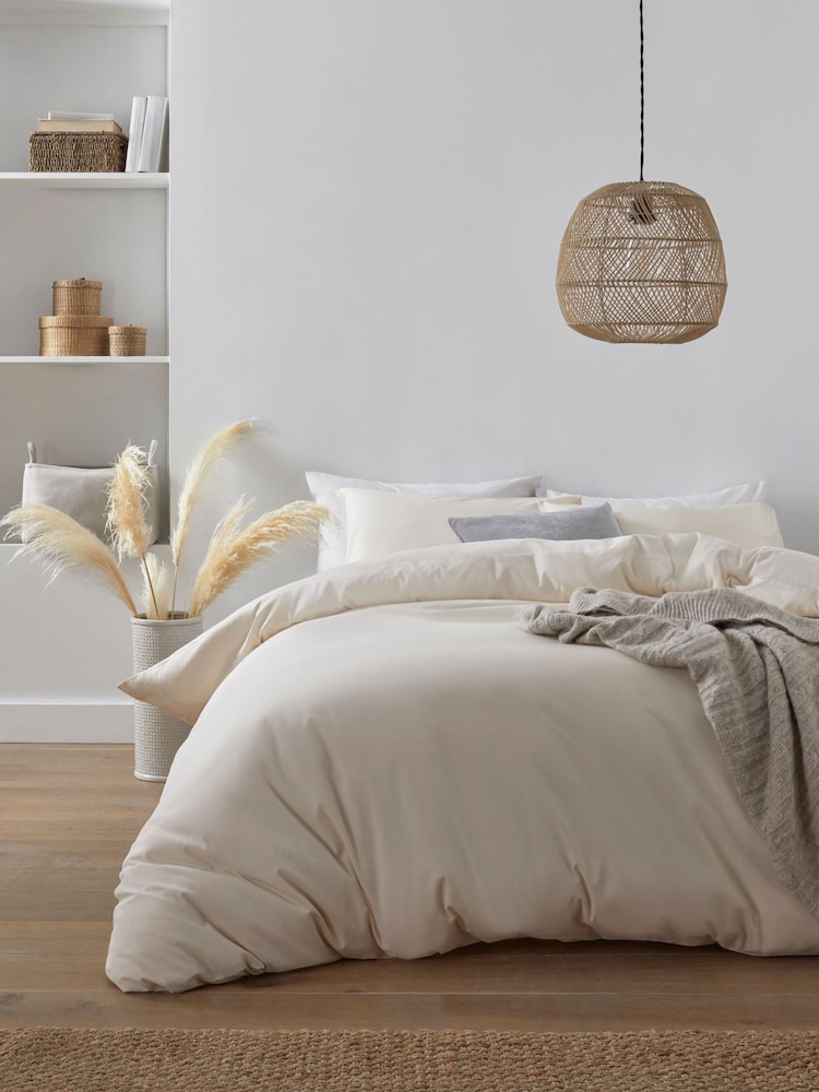 Cream Cotton Rich Plain Duvet Cover and Pillowcase Set - Image 1 of 3