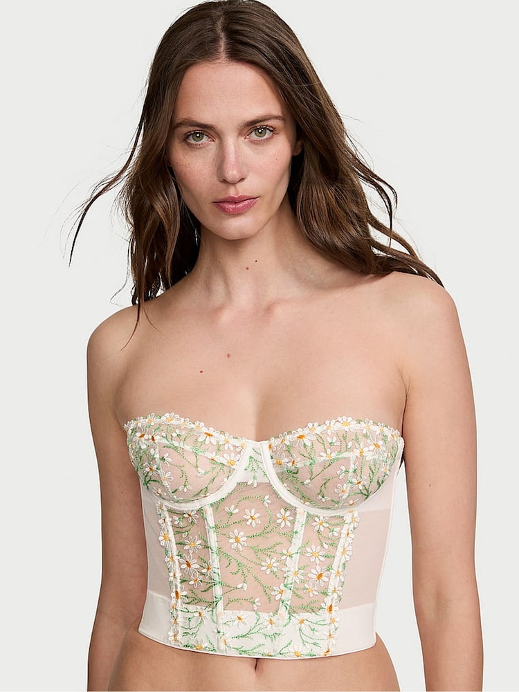 Victoria's Secret Daisy Embroidery White Corset Bra Top - Image 1 of 4