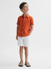 Reiss Burnt Orange Holiday Short Sleeve Linen Shirt - Image 1 of 6