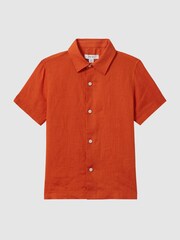 Reiss Burnt Orange Holiday Short Sleeve Linen Shirt - Image 2 of 6