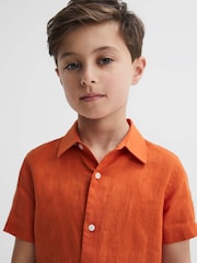 Reiss Burnt Orange Holiday Short Sleeve Linen Shirt - Image 3 of 6