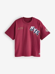 Burgundy Red Short Sleeve Varsity 100% Cotton T-Shirt (3-16yrs) - Image 1 of 3