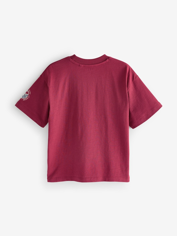 Burgundy Red Short Sleeve Varsity 100% Cotton T-Shirt (3-16yrs) - Image 2 of 3