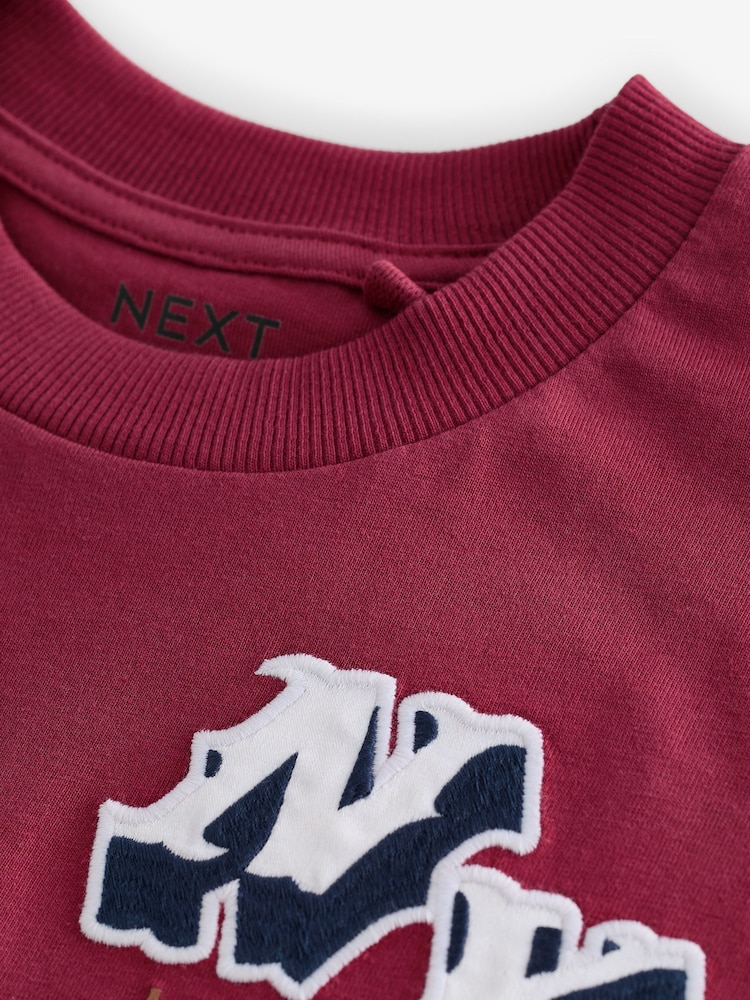 Burgundy Red Short Sleeve Varsity 100% Cotton T-Shirt (3-16yrs) - Image 3 of 3