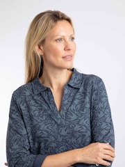Синій - Weird Fish Rosalie Printed Jersey Polo Shirt - Image 4 of 5