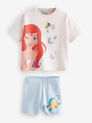 Blue Disney Little Mermaid 100% Cotton T-Shirt and Cycle Shorts Set (3mths-7yrs) - Image 1 of 3