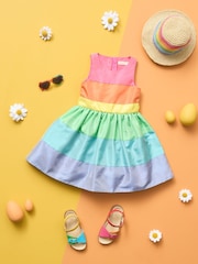 Little Bird by Jools Oliver Multi Colourful Pastel Striped Occasion Dress with Bow - Image 1 of 1