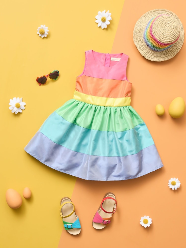Little Bird by Jools Oliver Multi Colourful Pastel Striped Occasion Dress with Bow - Image 1 of 1