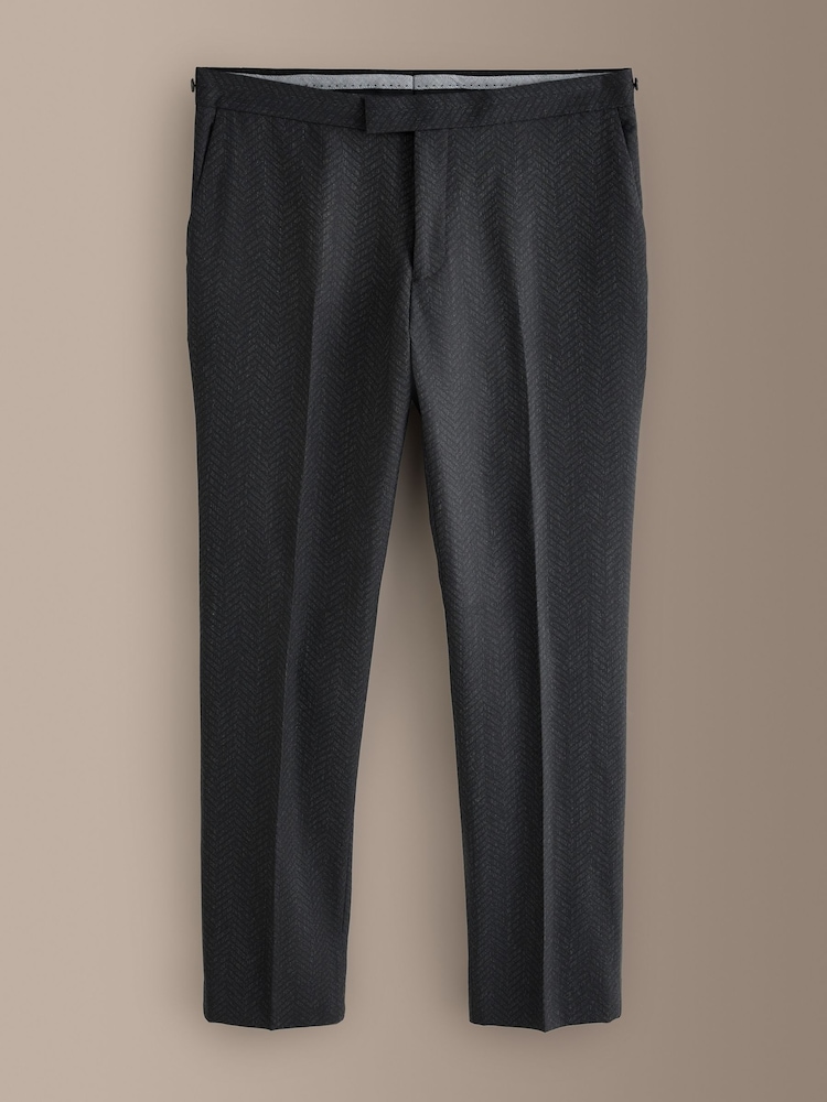 Noir - Signature Tailored Fit Marzotto Italian Wool Patterned Tuxedo Suit Trousers - Image 1 de 5
