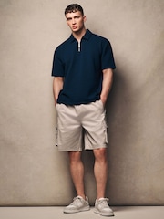 Navy Blue Relaxed Fit Zip Neck Polo Shirt - Image 2 of 8