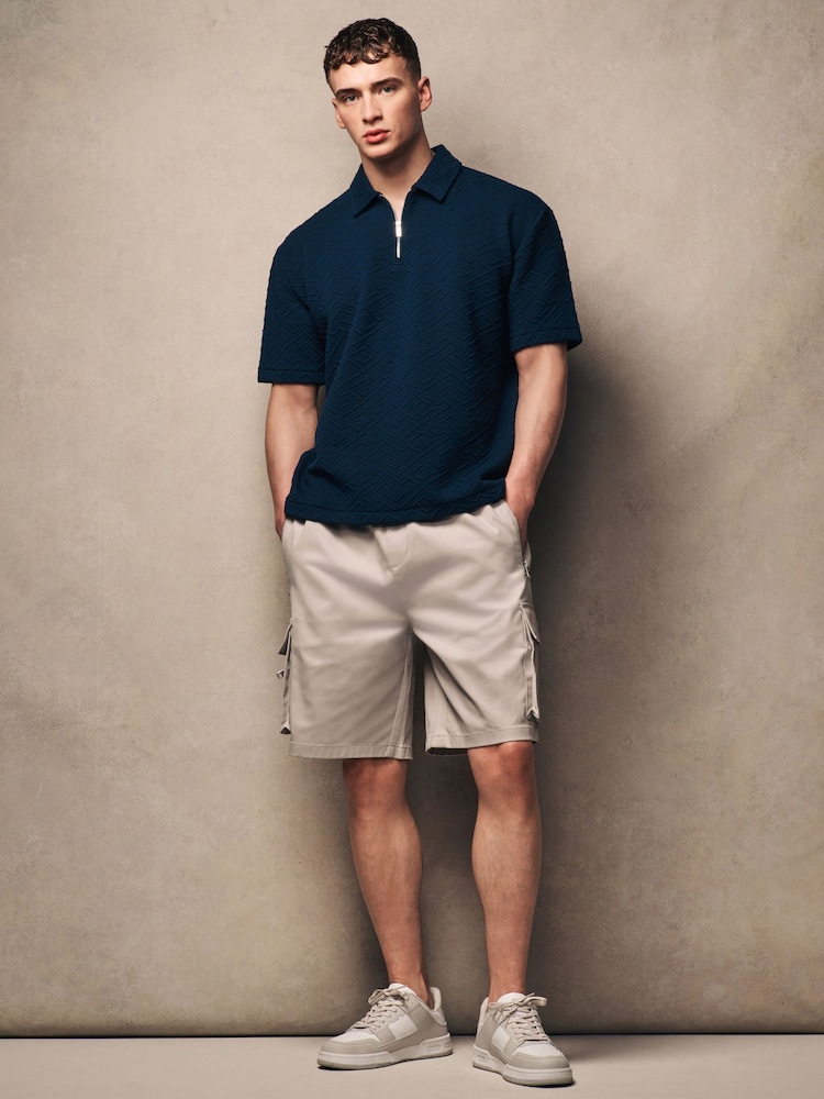 Navy Blue Relaxed Fit Zip Neck Polo Shirt - Image 2 of 8