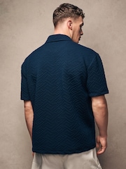 Navy Blue Relaxed Fit Zip Neck Polo Shirt - Image 4 of 8