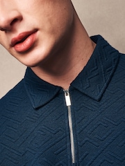 Navy Blue Relaxed Fit Zip Neck Polo Shirt - Image 5 of 8