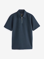 Navy Blue Relaxed Fit Zip Neck Polo Shirt - Image 6 of 8