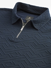 Navy Blue Relaxed Fit Zip Neck Polo Shirt - Image 7 of 8