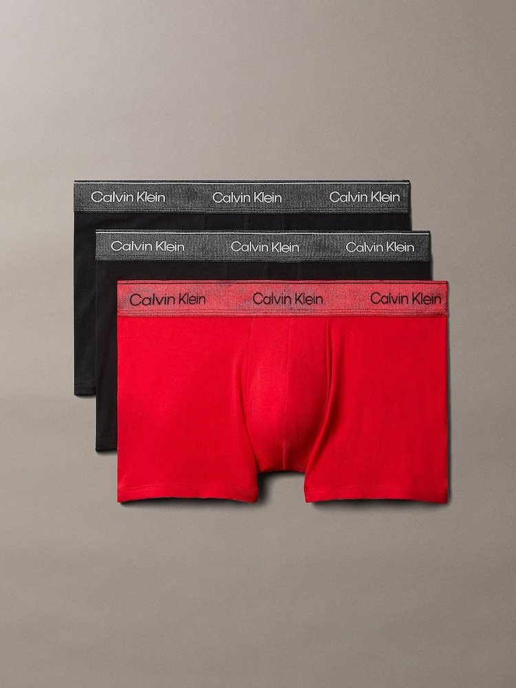 Calvin Klein Red Icon Cotton Stretch Trunks 3 Pack - Image 1 of 1 Calvin Klein Red Icon Cotton Stretch Trunks 3 Pack - Image 1 of 1