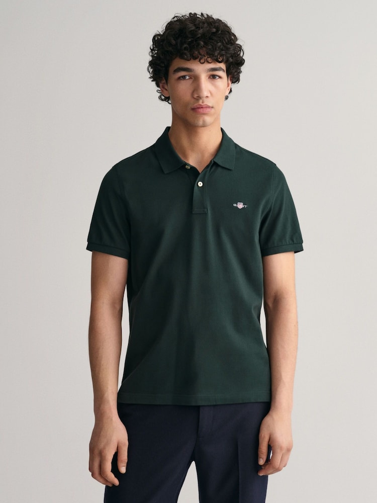 GANT Tartan Green Regular 100% Cotton Shield Polo Shirt - Image 1 of 4