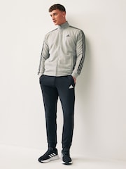 adidas Grey Sportswear Basic 3-Stripes French Terry Tracksuit - Image 1 of 8