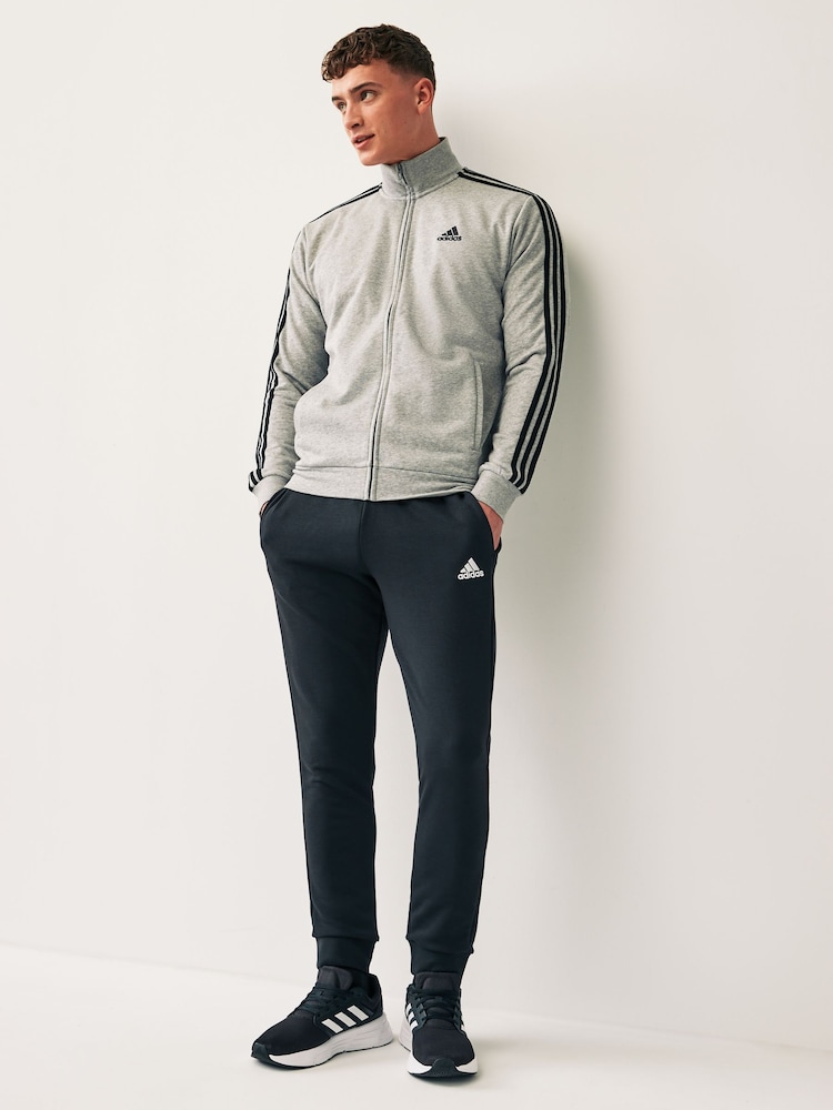 adidas Grey Sportswear Basic 3-Stripes French Terry Tracksuit - Image 1 of 8