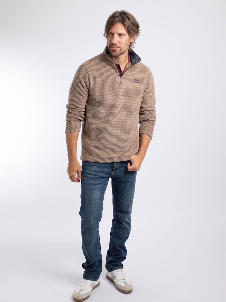 Tan Brown - Weird Fish Newark Quarter Zip Grid fleeces - 5şəkildən 5 şəkil