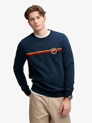 Superdry Blue Outdoor Stripe Logo Relaxed Sweatshirt - Image 1 of 6